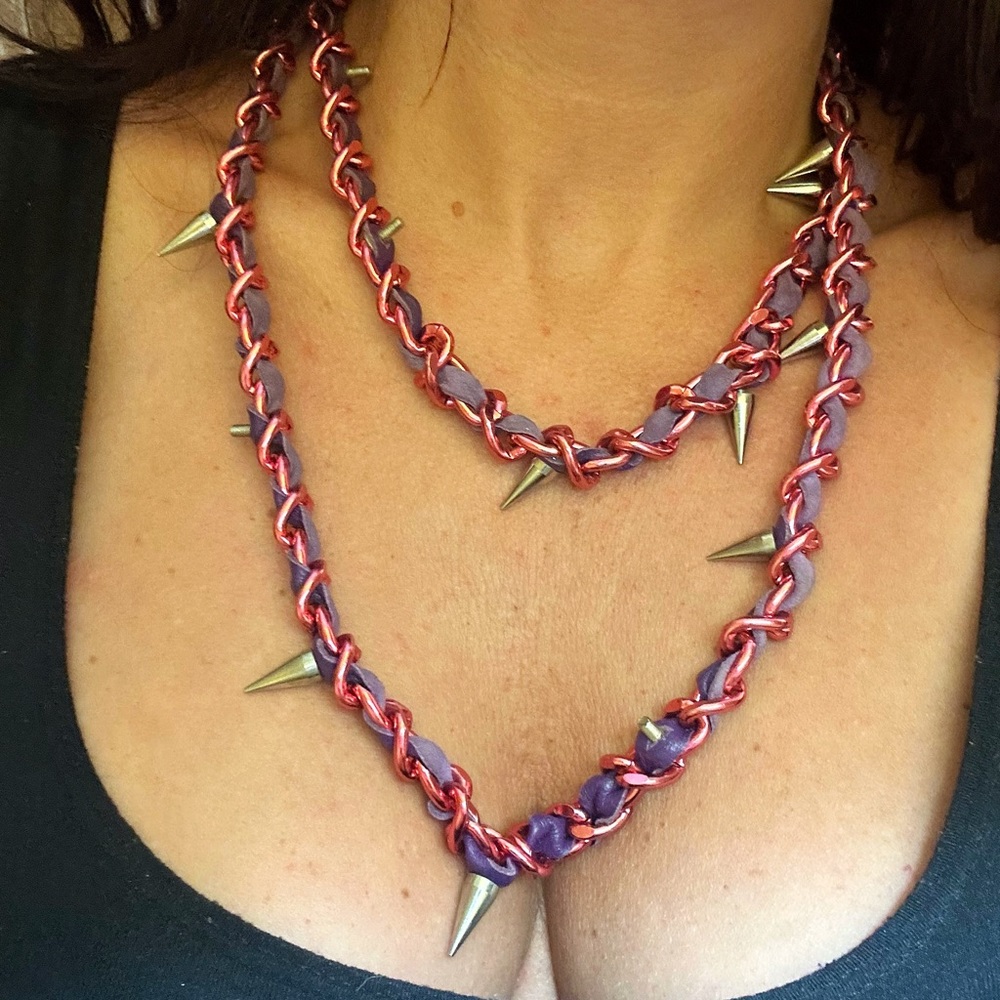 ERICKSON BEAMON LEATHER CHAIN AND STUD NECKLACE - Picture 1 of 5